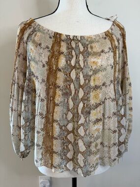 Wilfred abstract neutral hue leopard print boho top SZ SM